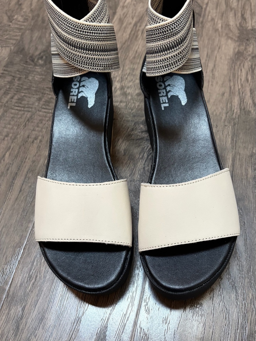 Sorel Cream and Black Women's Ankle-Strap Sandals
